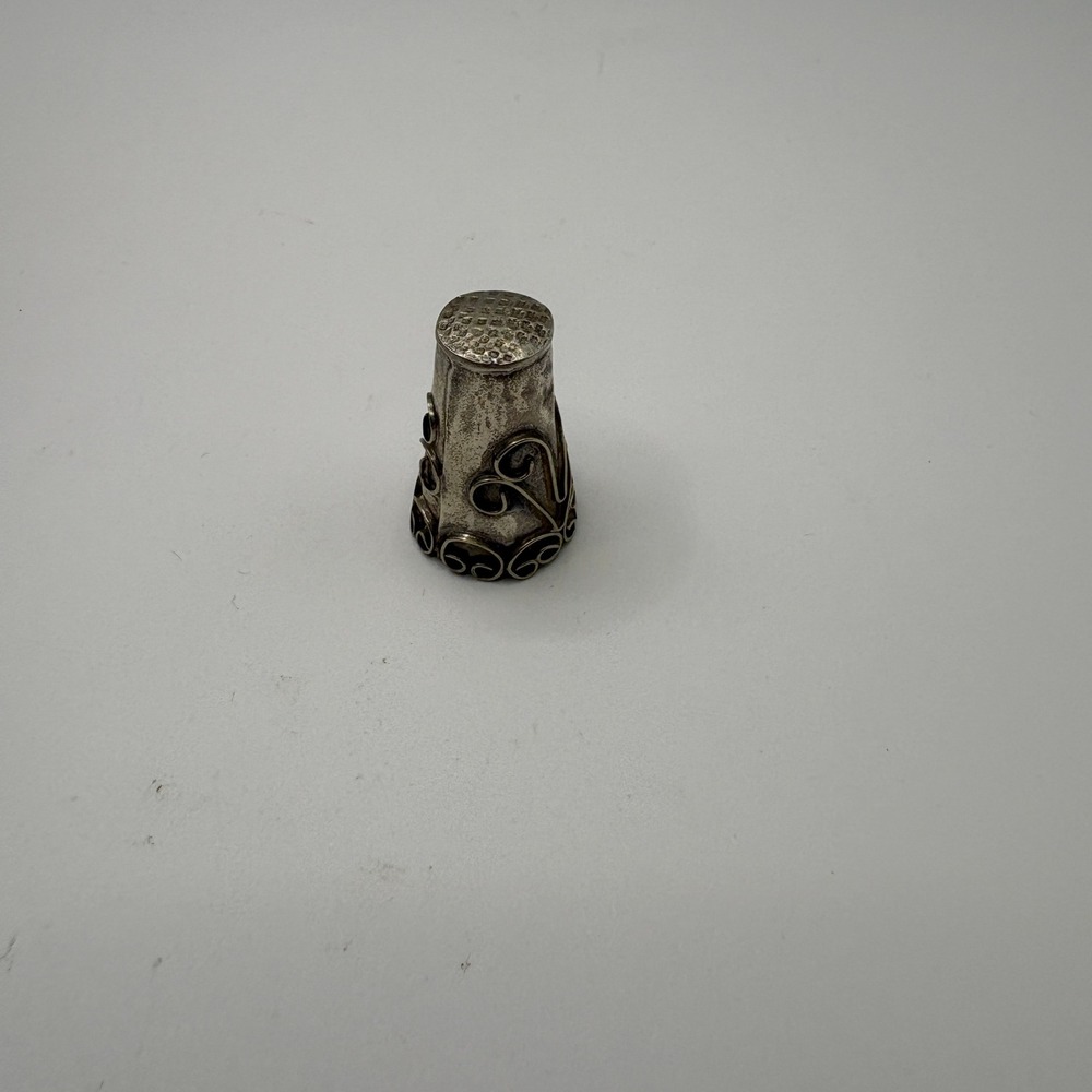 Vintage Sterling Silver Mexico Filigree Scroll Thimble 925 Cane Tip 3.68g
